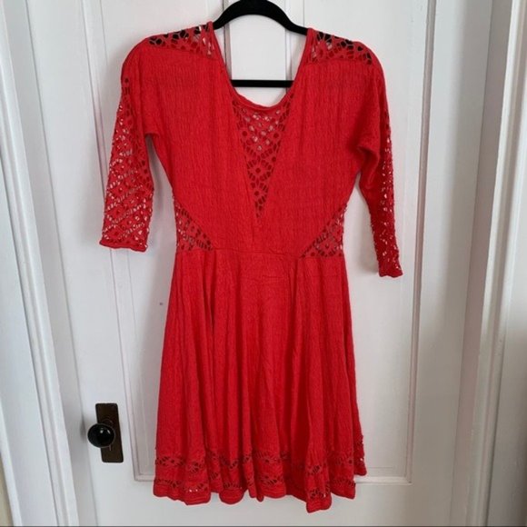 Free People Red To The Point Crochet Skater Mini Dress - Picture 5 of 8
